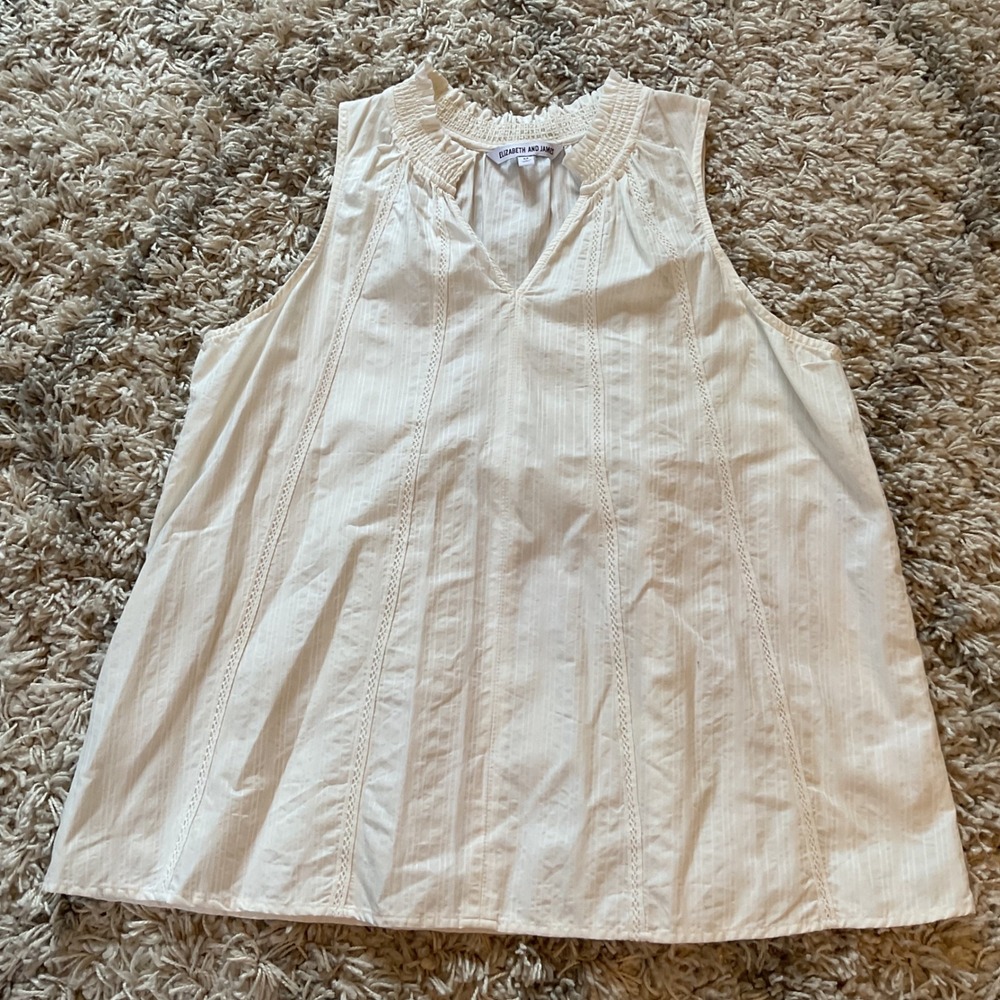 Elizabeth and James Ivory Cotton Sleeveless Smocked Ruffle Lace Trim Blouse M